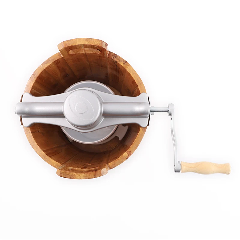 High Quality Manual Wooden Bucket with Hand Crank Homemade Ice Cream Frozen Fruit Yogurt Ice Cream Maker