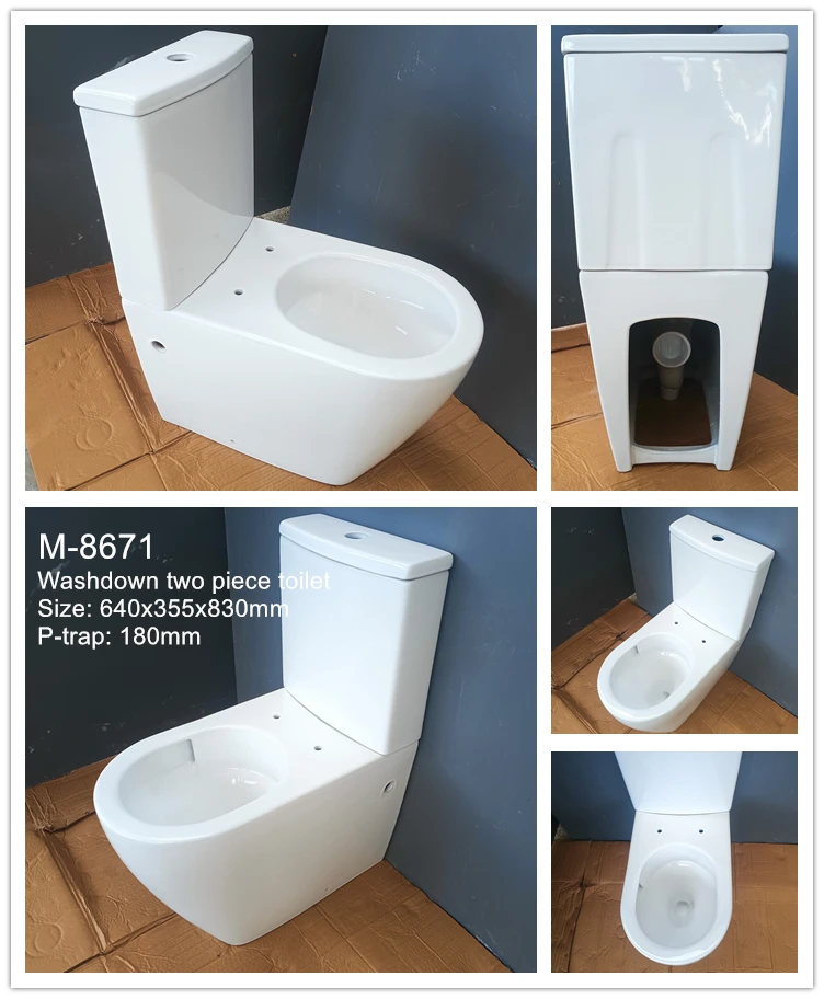 Factory Price  Bathroom Ceramic Washdown P Trap Two Piece Toilet Bowl Modern Dual-Flush Design WC Toilet Seat
