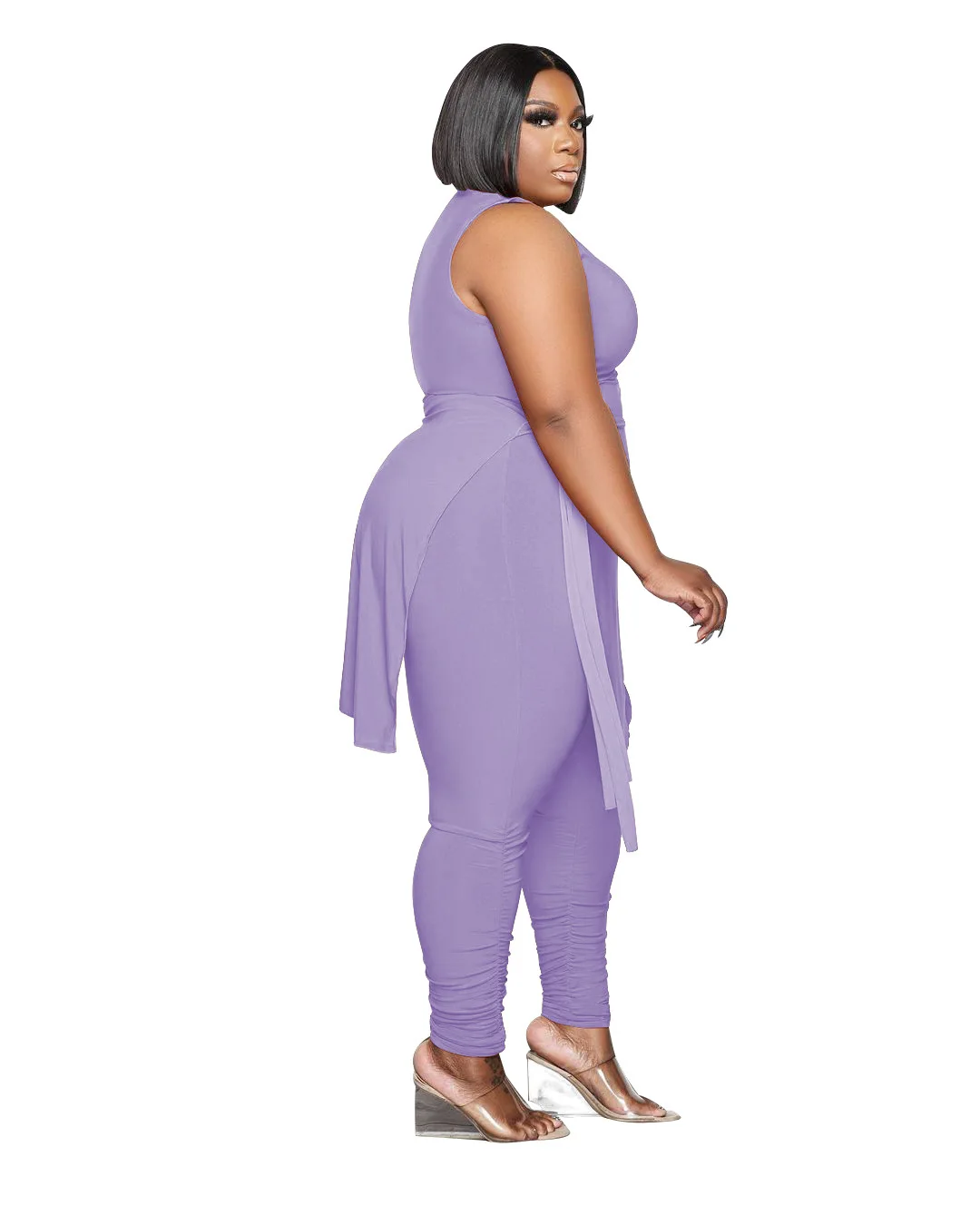 Plus Size Women Clothing Irregular Lace Up Blouse With Pleated Trousers Lounge Wear Sets Two