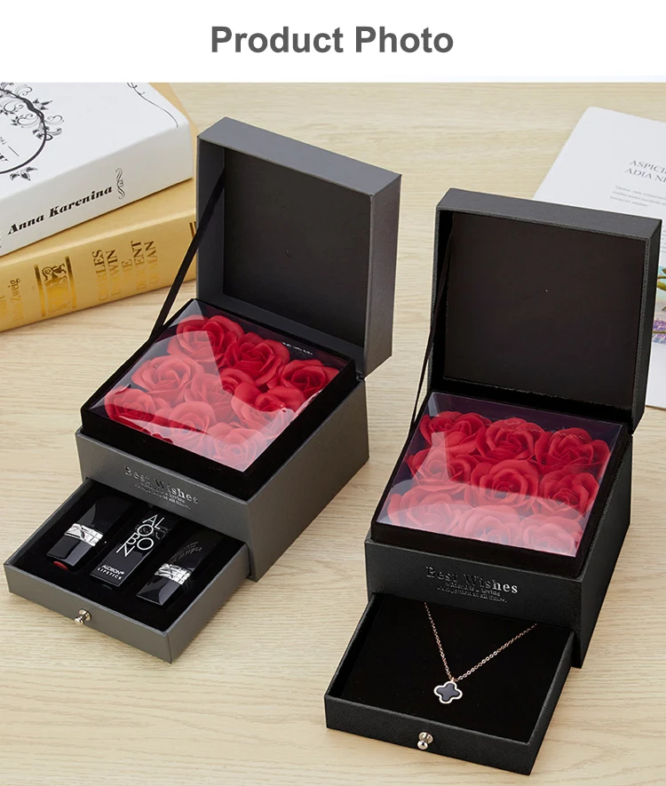 Valentines Day Gift 9 Pieces Rose Jewelry Gift Box Ring Necklace Rose ...