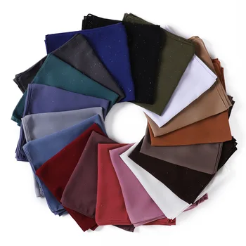 Wholesale New Solid Color Pearl Chiffon Gold Square Scarf 90*90 Turban Female Muslims Autumn Season-Malaysia Indonesia