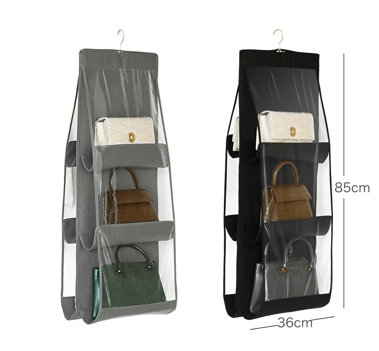 Hanging Handbag Organizer Dust-Proof Storage Holder Bag Wardrobe Closet for Purse Clutch with 6 Larger Pockets Black