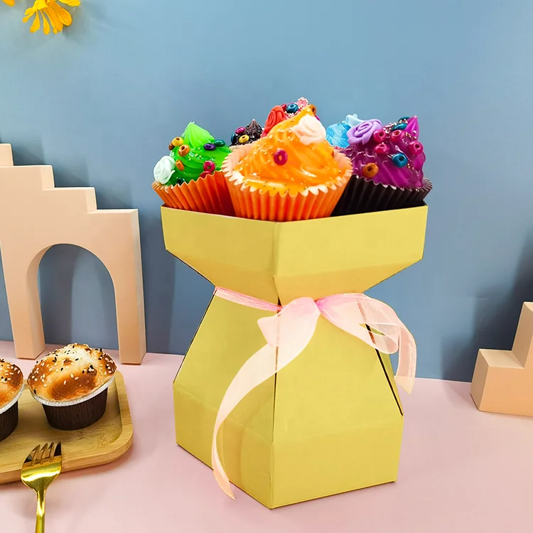 Custom Paper Printing Cupcake Bouquet Floral Boxes Flower Packaging Box for Bouquets