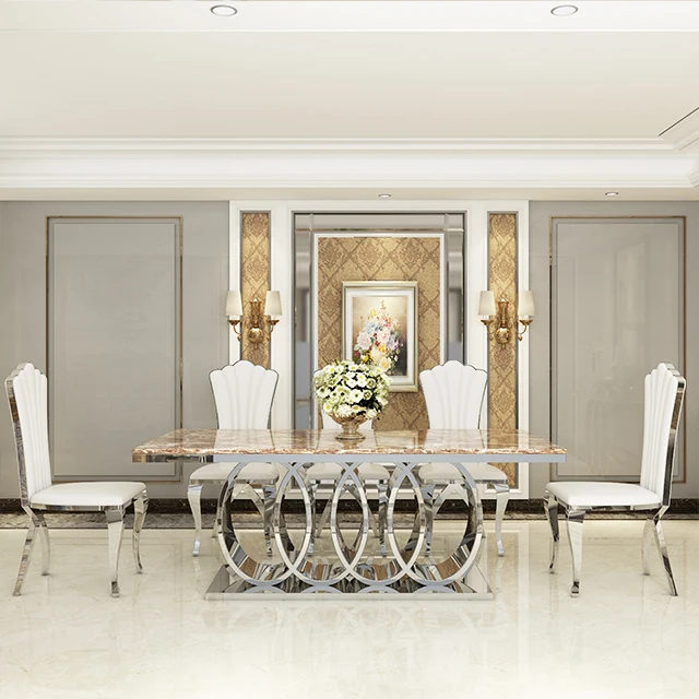 Light Luxury Rectangular Dining Table Scandinavian Marble Dining Table and Chair
