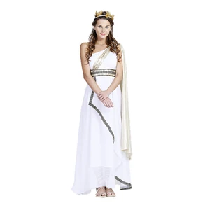 Women Greek Princess Dress Exquisite Pattern Craft & Matching Crown for Stage Performance Themed Party Polyester