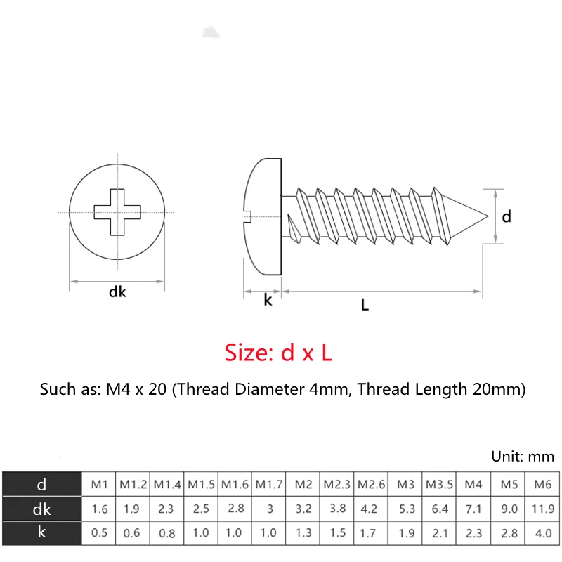 M3 M4 Cross Recessed Self Tapping Ss304 Stainless Steel Phillips Pan ...