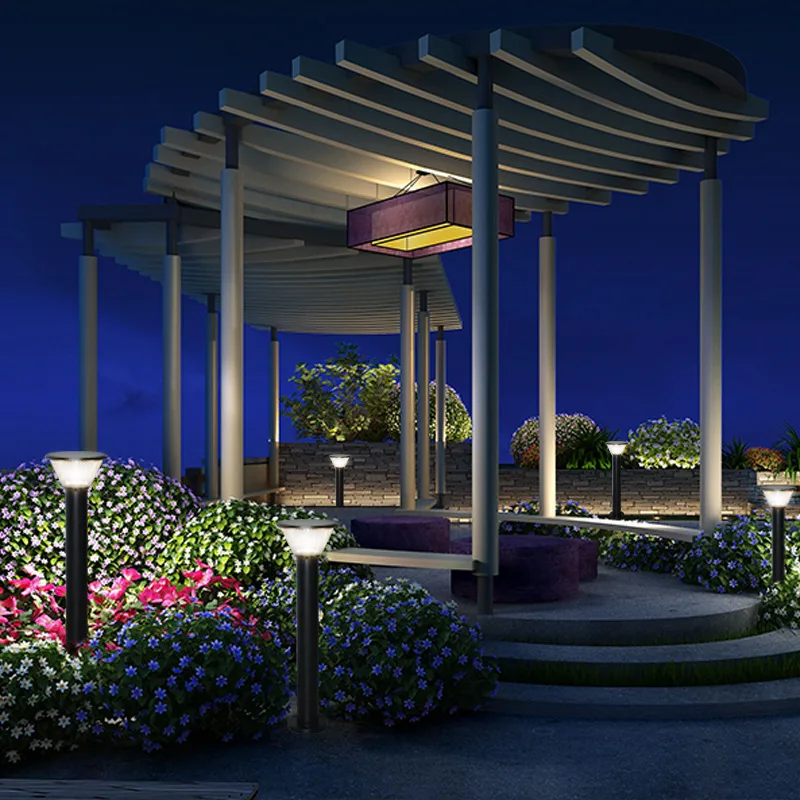 Modern utomhusbelysning i aluminium med LED och solpanel för trädgård, park, villa, gata, samhälle, innergård och gräsmatta, lämplig för skog och innergård