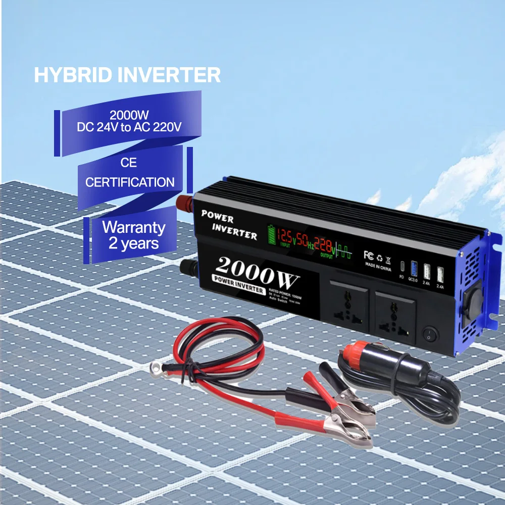 Duokon Invertitore Di Potenza 2000W – Convertitore DC 12V/24V A AC 220V Con USB E Ventola Silenziosa Per Auto E Campeggio