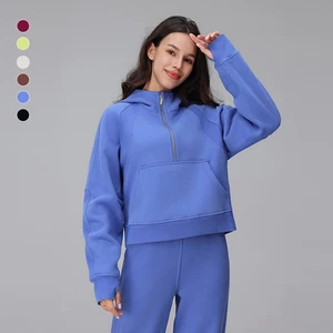 Custom High Quality Women Causal Solid Long Sleeve Hoodies Oversize Workout Sports Top Half Zip Pullover Sweatshirt for Women