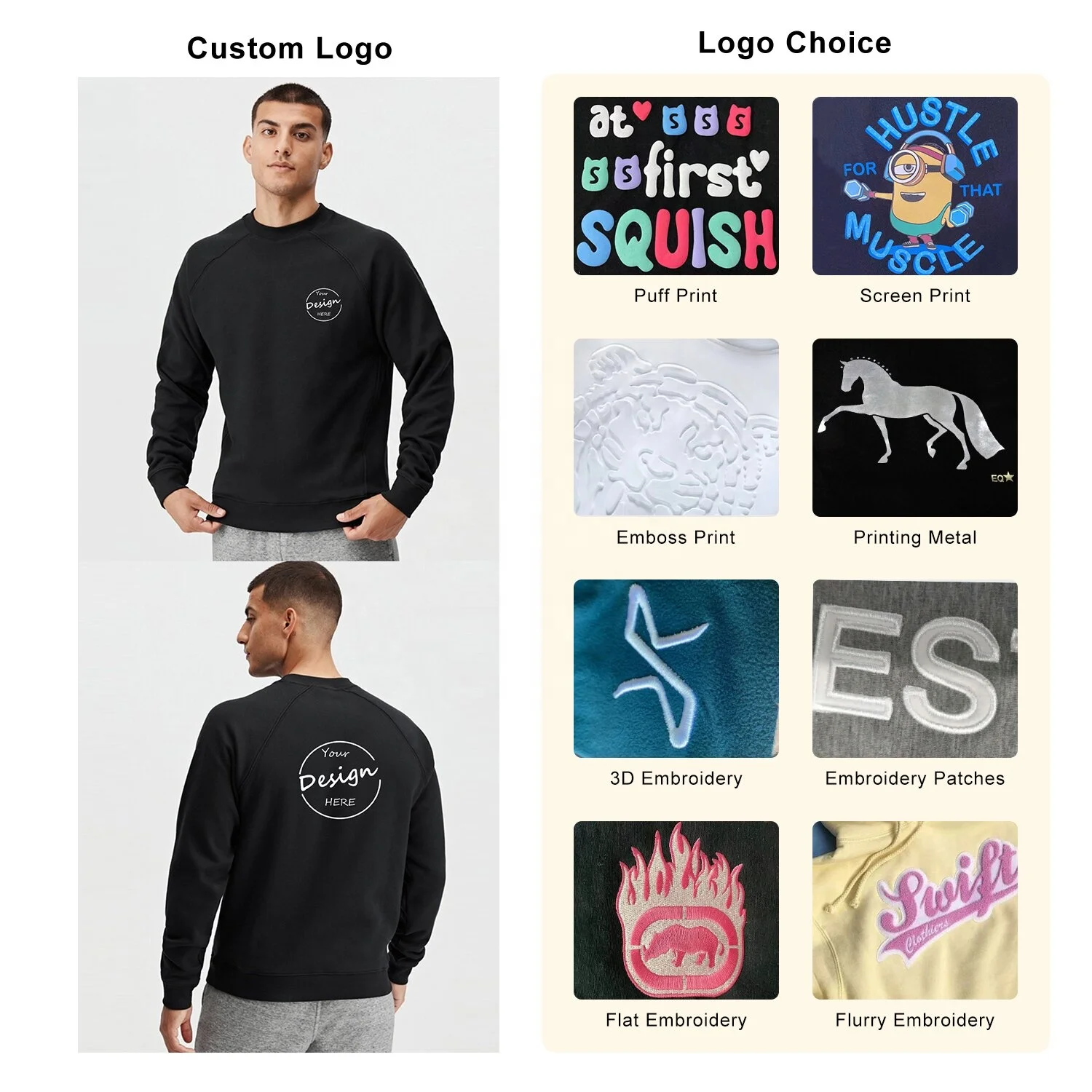 Sportswear Training Thick Fleece Casual Golf Screen Print Solid Bulk Gym Black Raglan Sweatshirt for Men