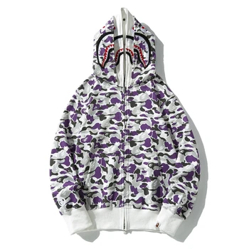 Wholesale fashion BAP E double hooded Shark hoodie men and women camouflage hooded cardigan zipper hoodie double hooded coat