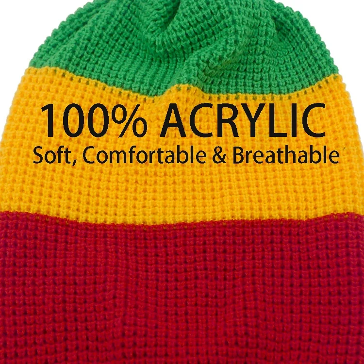 Armycrew Rasta RGY Dreadlock Reggae Beanie Visor Cap - Oversize Cotton Long Beanie With Curved Bill - View #10