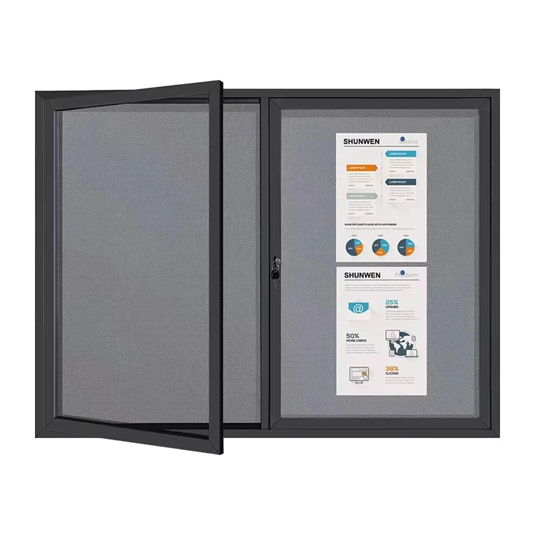 Enclosed Bulletin Board  Lockable Fabric Noticeboard with Aluminum Frame,Wall Display Case Information Cabinet for School,Office