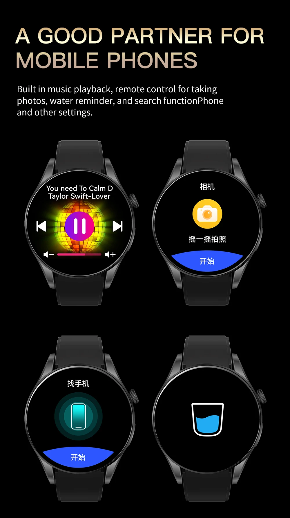 BW16 Smartwatch avec fente SIM 24H surveillance de la santé Modes multisports caméra rétractable BT appel télécommande traqueur de sommeil