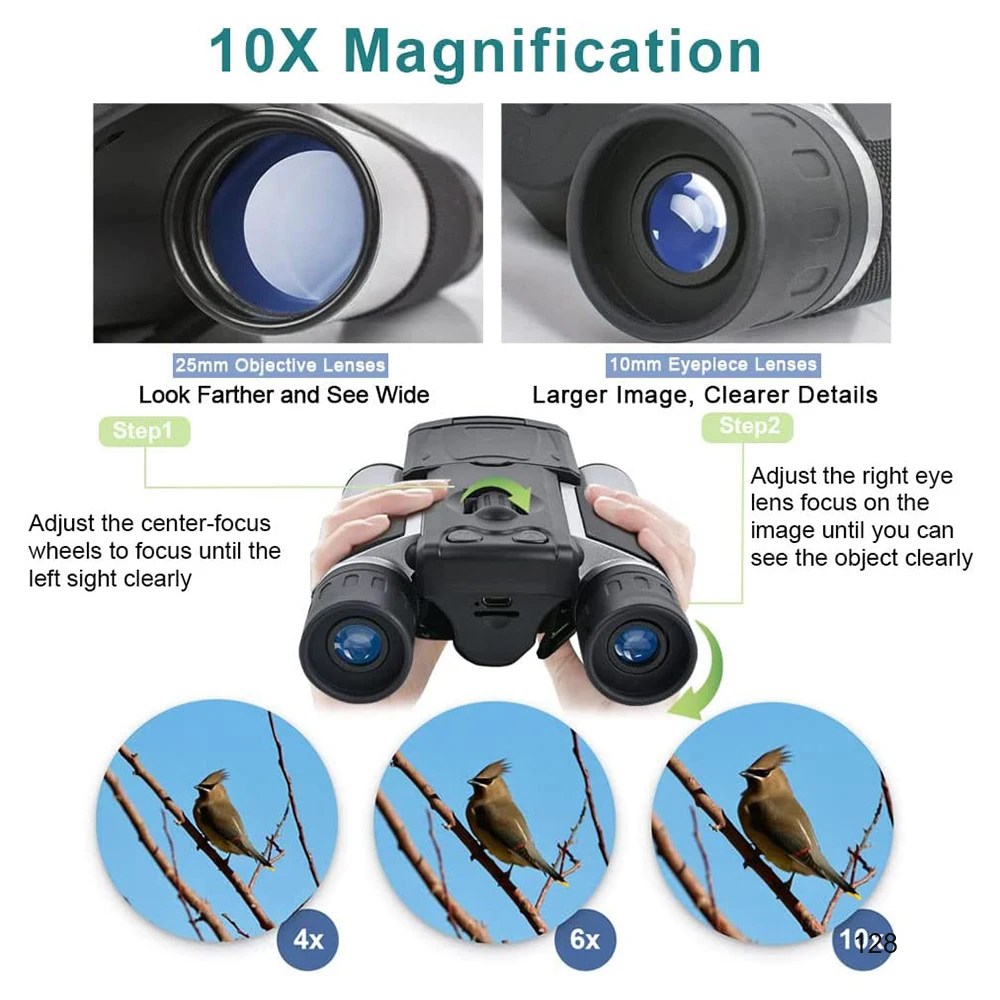 10X25 Long Range Binoculars Telescope Camera Digital Binoculars Camera with  Inch LCD Display 1000mAh Rechargeable Battery