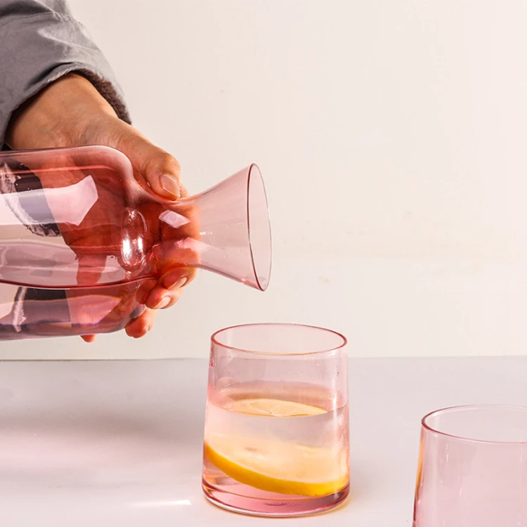 Wholesale Hot Sale Nordic Light Luxury Modern Household Creative Juice Water Pink Glass Teapot Cup Set