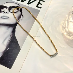 Fashion diamond pendant necklace with fishhook clasp, 18K gold lab-grown 0.223-carat round diamond  hip-hop style jewellery