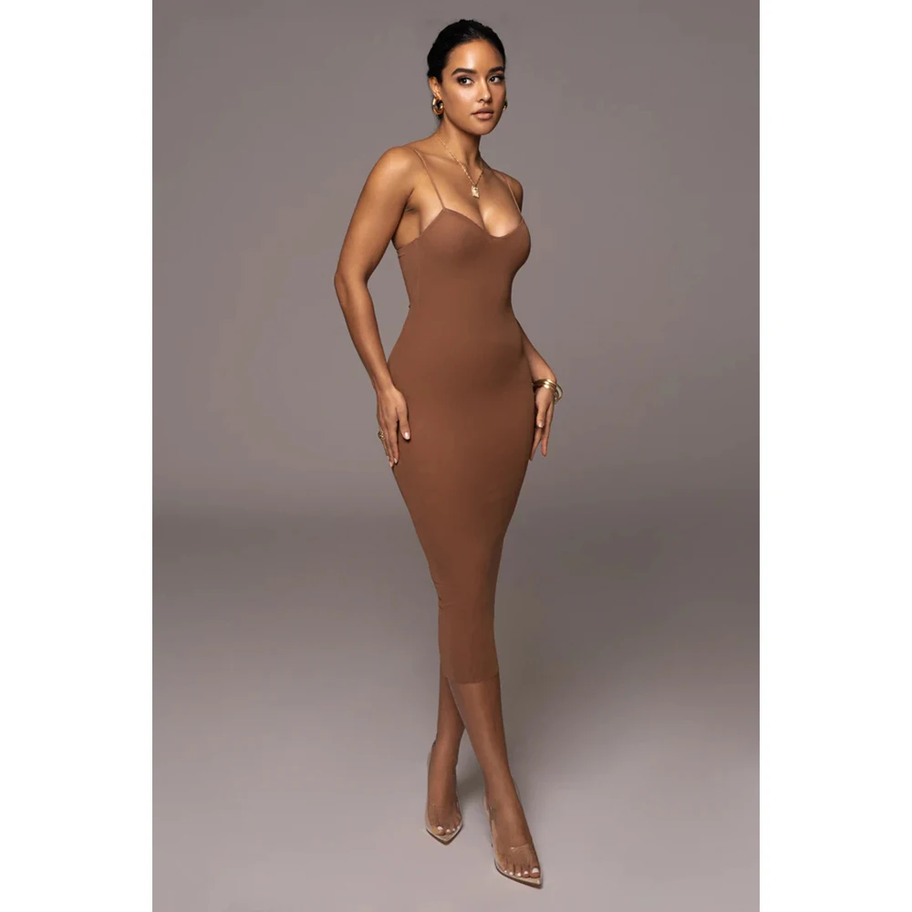 knee length dresses for ladies Cognac Brown Bodycon Sweater Midi Dress