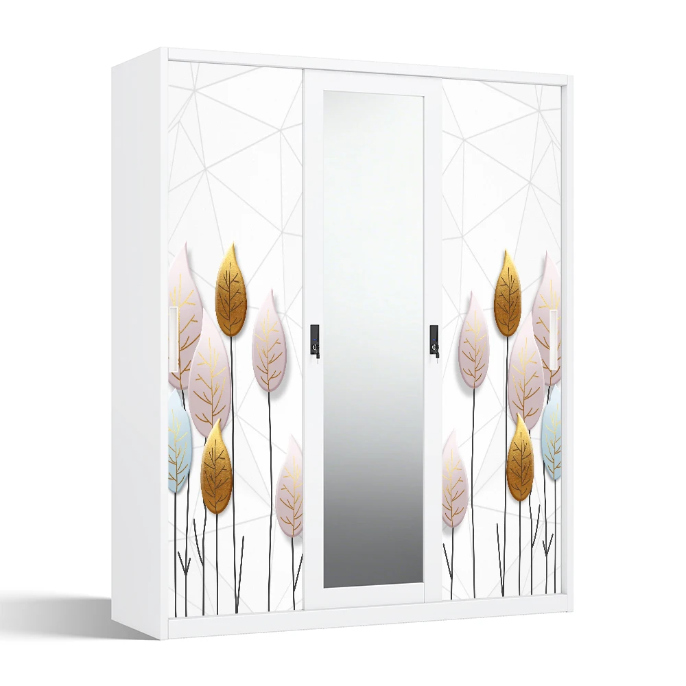 Steel Printed Almirah with 3 Sliding Doors and Mirror 1500mm for Bedroom Storage