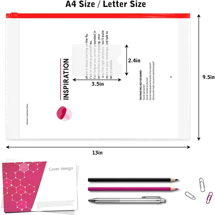 Plastic Poly Zip Envelopes A4 Size Clear Zipper Document Bag With Label
