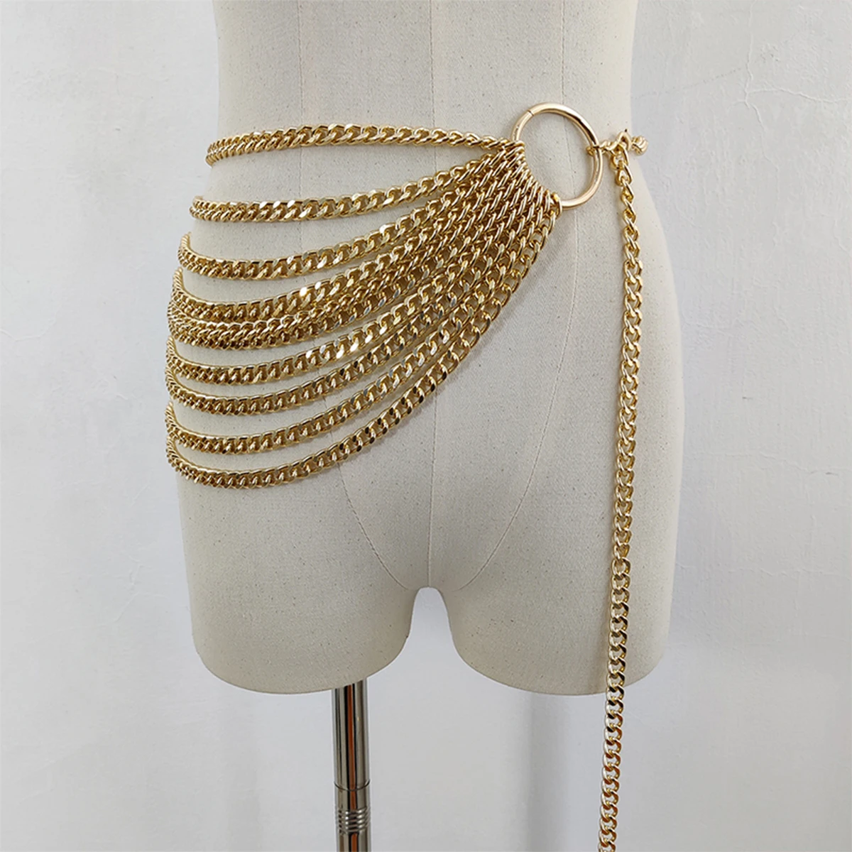 Y2K chain belt rope chain tassel adjustable length gold vintage chain belt Chunky Gold Chain Belt With Chain Tassel, Lightweight Gold  main image 4