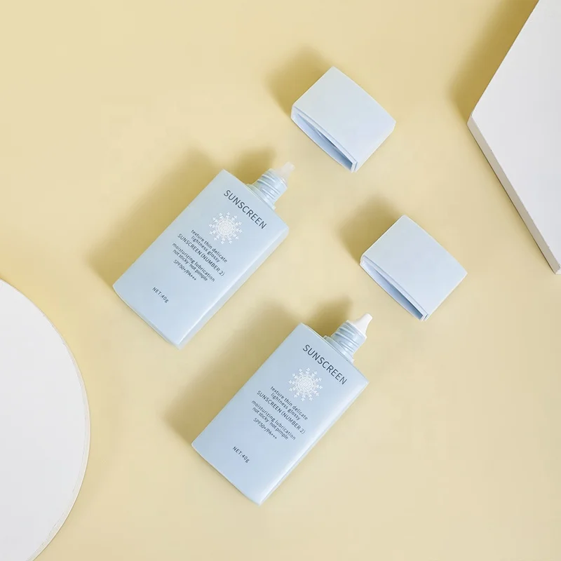 Rectangular Tip Spout Plastic PE Bottle Cosmetic 50ml PP 40ml Sunscreen Tube BB Primer Bottle with Double-colored Screw Cap