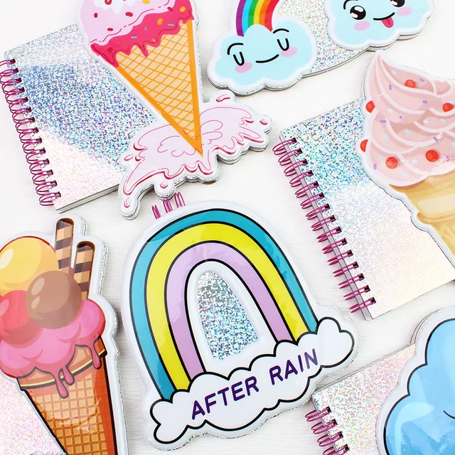 GF Cartoon Cute Rainbow Ice Cream PVC Foam Bubble Laser Lined Notebook School Students Hardcover Dairy Journal Spiral Notebook