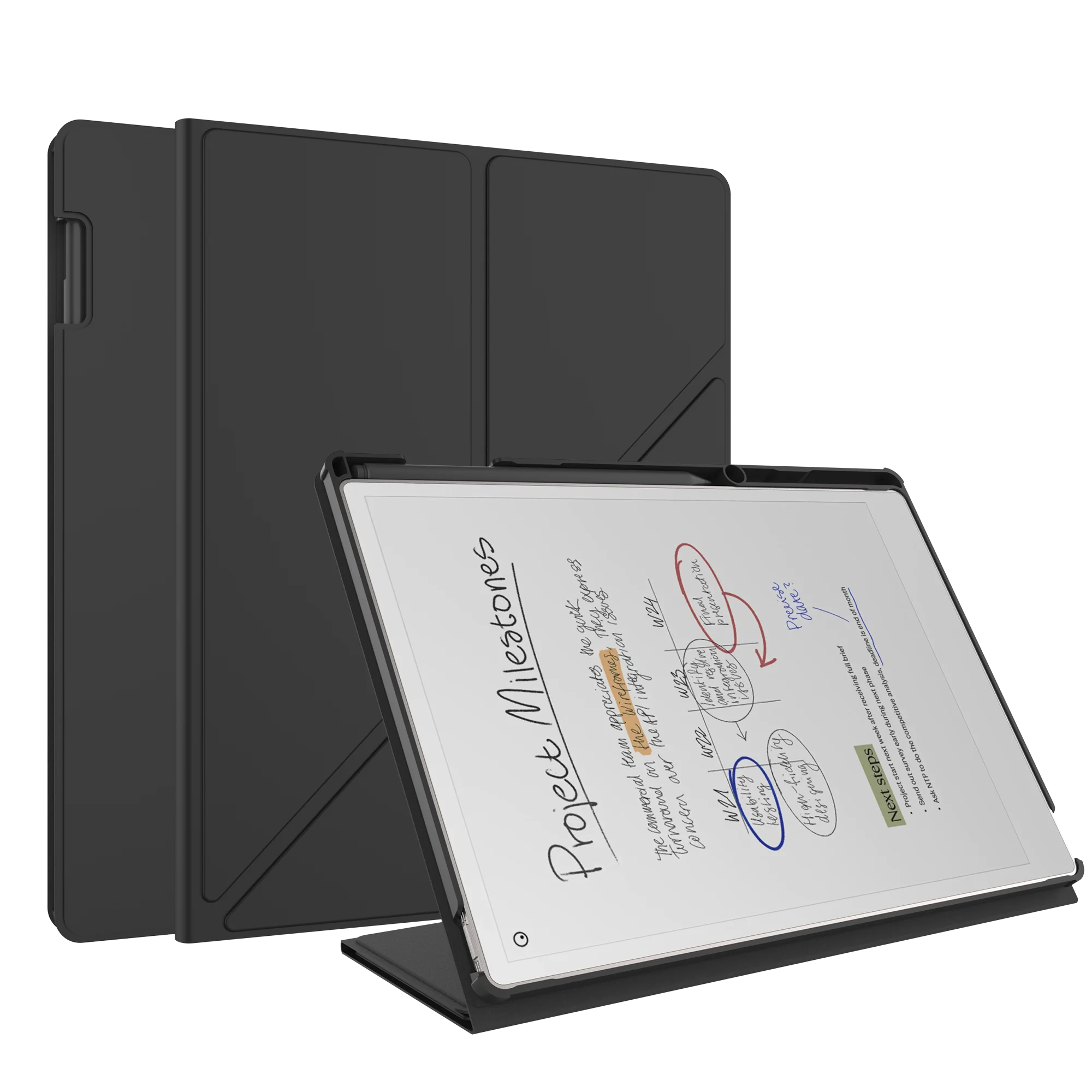 product laudtec  pcpu leather e reader case with pen slot  k shaped kickstand for viewing for remarkable paper pro  black-2