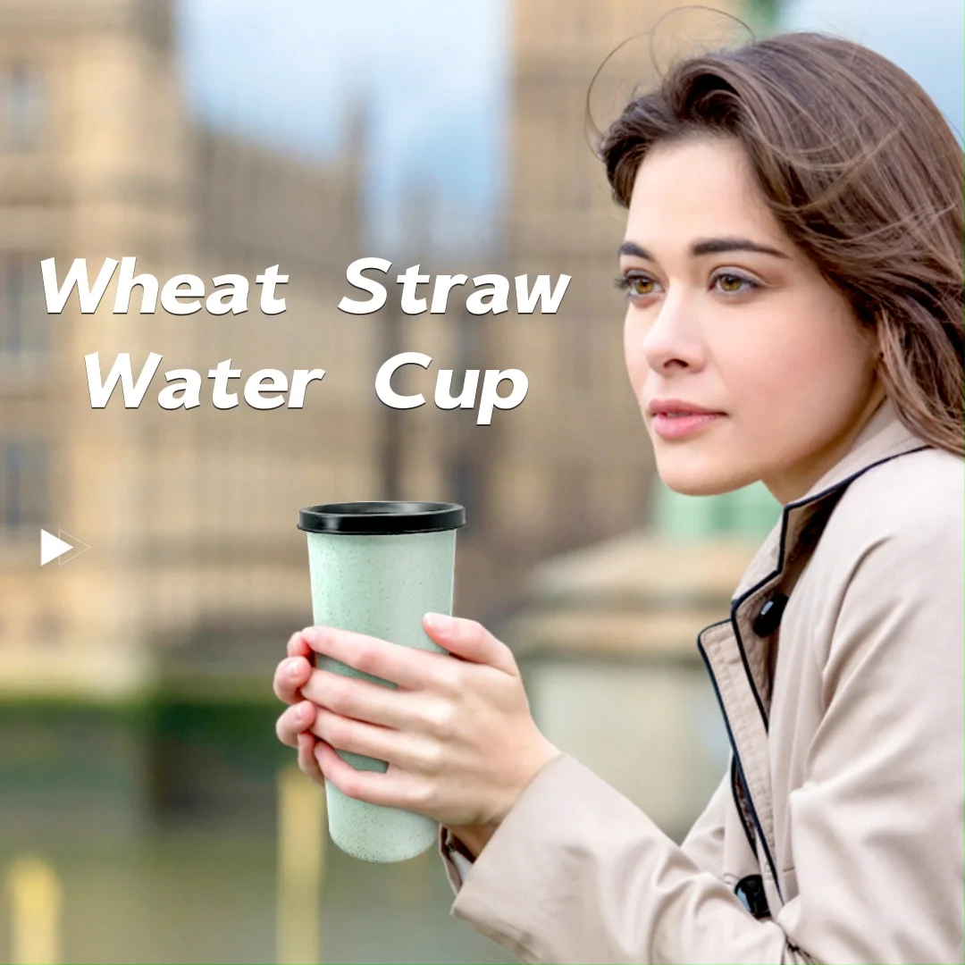 Wheat Straw Water Cup With Straw Wholesale Eco Friendly Big Size 450ml