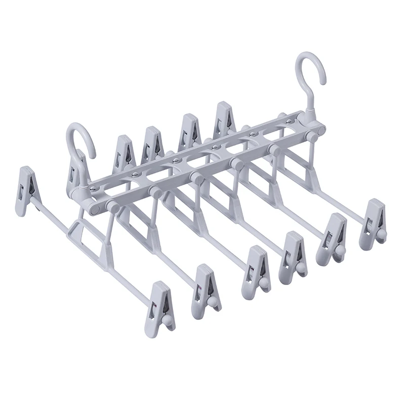 New 6 in 1 Foldable Multifunction Space Saving Plastic Trousers Pants Hangers With Clips