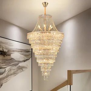 High Ceiling Villa Hotel Stairs Lobby Gold Modern Glass Luxury Large K9 Crystal Falling Chandelier