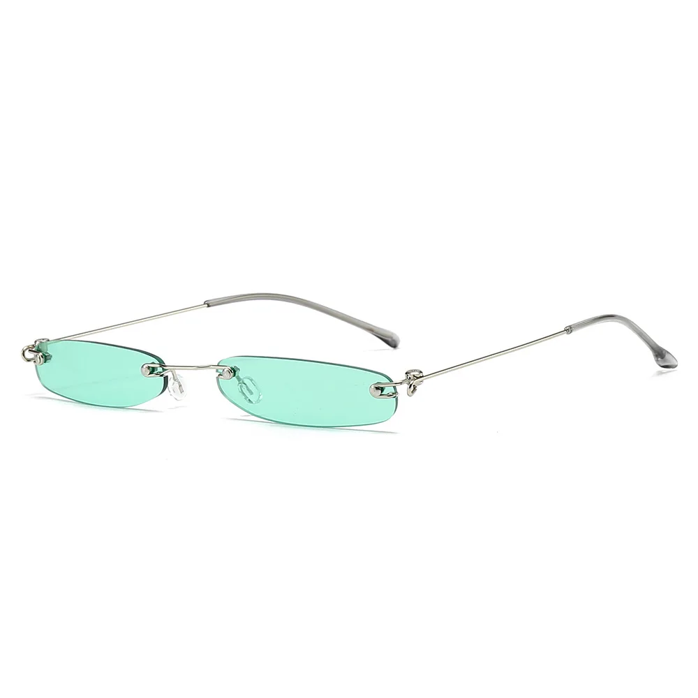 8082 Custom Logo New Personality Small Oval Frame Rimless Ultra Light Mini Women Men Shades Vintage Sunglasses