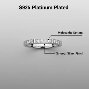 Eternity Stackable Moissanite Rings  Silver 925 Platinum Plated Dainty Rings  for Women Men Couple Wedding Jewelry