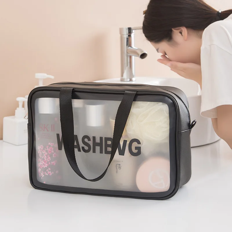 PU PVC Waterproof Custom Pouch Large Capacity Makeup Bag Zipper Closure Travel Cosmetic Bag with Printed Logo