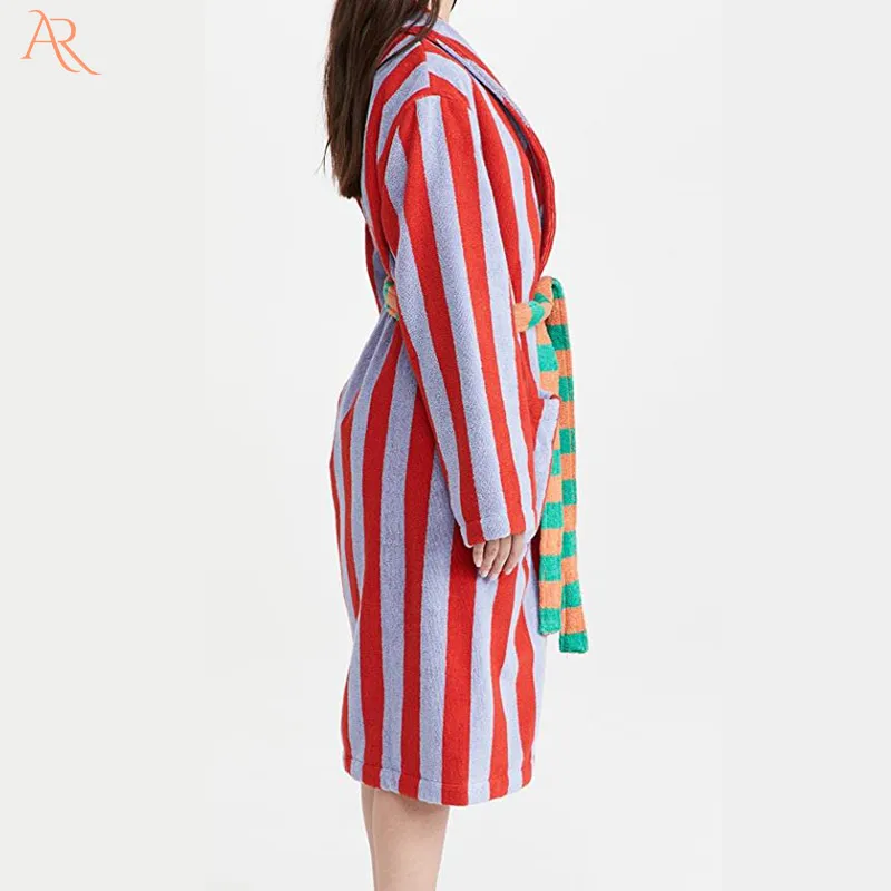Comfortable Soft Men's and Women's Style Striped Nightgown Winter Velvet Robe