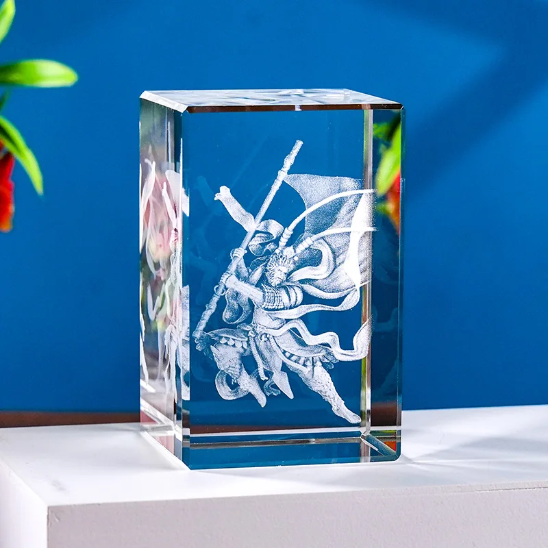 Factory Wholesale Game Black Myth Wukong K9 Engraving Crafts Souvenir Gifts Home Decoration Crystal Glass Cube With Wooden Base factory