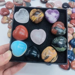 Комплект природных разнообразных кварцевых драгоценных камней в форме сердца, 7 чакр, исцеляющий камень, хрустальные сердца