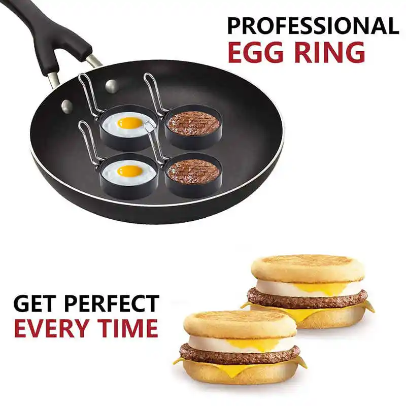 4 Pack Stainless Steel Eggs Maker Non Stick Round Egg Cooker for Cooking  Cooking Rings Shaper for Frying Pancake Sandwiches Metal Handle Household