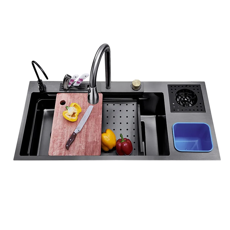 AOWE Modern Simple Gunmetal Nano Multifunctional Rectangular Large Single Bowl 304 Stainless Steel 3-5mm Thick 5-Year Sink