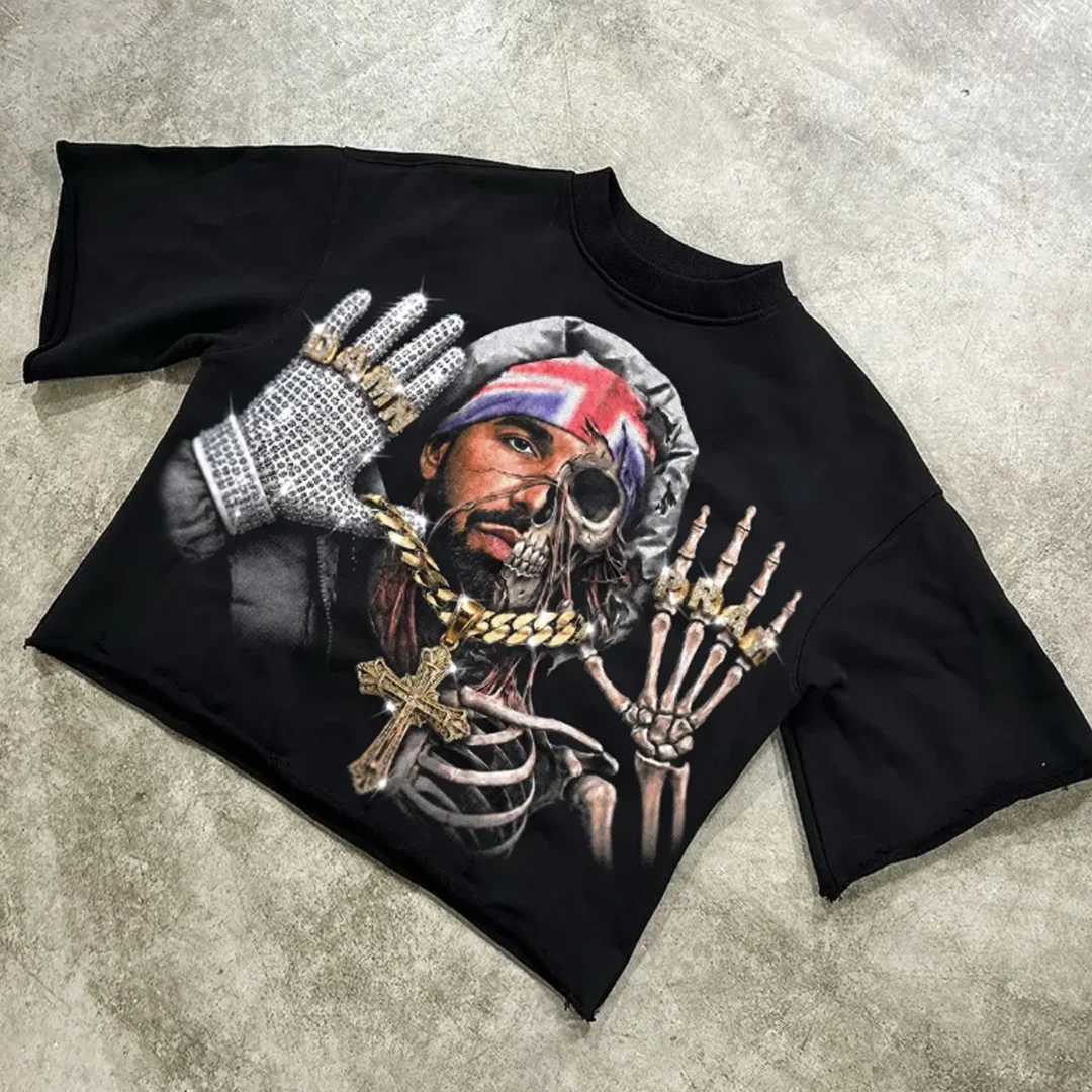 Vintage Gewasde Oorgroot T-hemp vir Mans, Swaar Katoen, Digitale DTG-druk, Straatklere-hemp, Suurgewas, Hip Hop, Los, Aangepaste Bopstuk