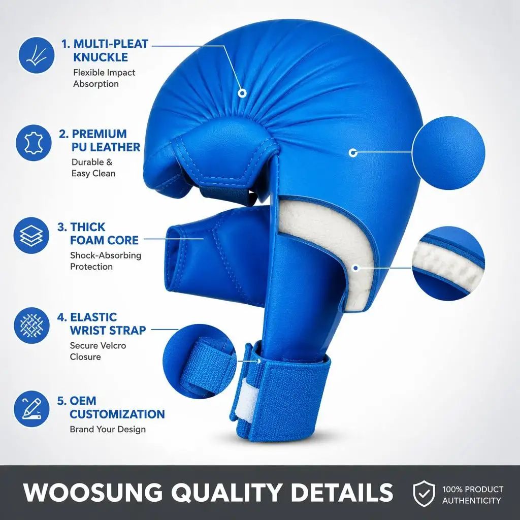 Woosung Professional Gym Glove  Karate Manufacturers Training Equipment Wkf Approved Blue Karate Gloves
