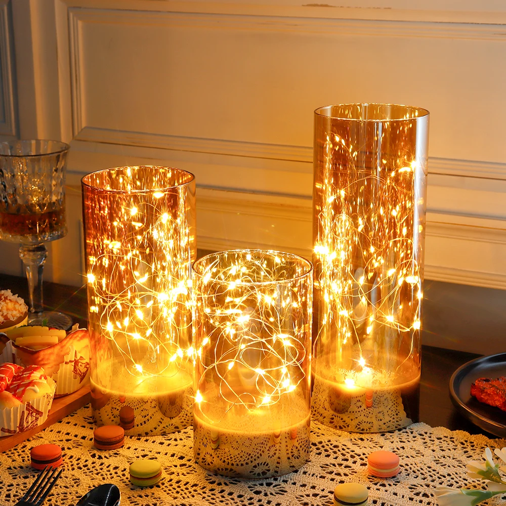 Popular Clear Glass Pillar Flameless Battery Operated Led Candle Set