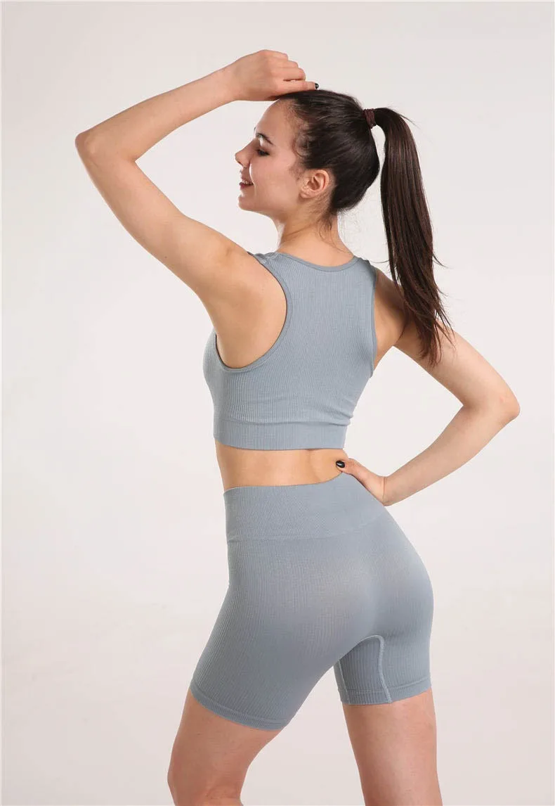 Factory Wholesale Seamless Women Ribbed Sleeveless Tank Top Fashion Women's Cropped Training Trim Sports Yoga Bra supplier