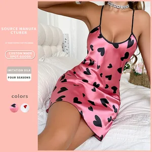 European American Cross-Border Women's Summer Satin Casual Sexy Backless Heart Camisole Nightdress Breathable Loose Comfortable