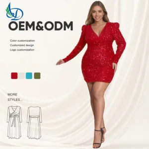Women's Plus Size Dress, V-neck Starry Sequin Dress, Sexy Dress