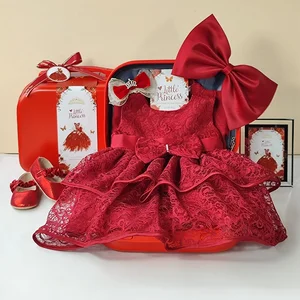 Baby Item Baby Girl First Christmas Gift Box Casual Red Dress Skirt Set Lace Decoration Ball Gown New Born Baby Gift Set