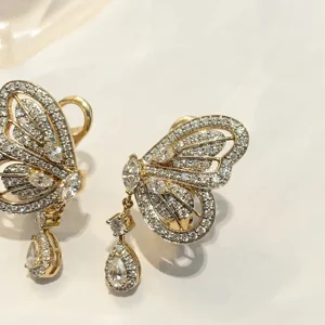 GEMLOVE Luxury 1CT Marquise-Cut Diamond Butterfly Earrings - 18K Gold 7.69g Elegant Dangle Earrings for Women