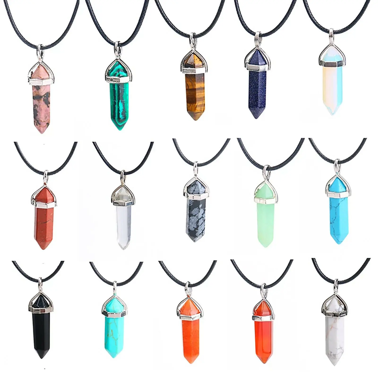 Crystal Quartz Point Hexagonal Healing Pendant Chakra Necklace Gemstone
