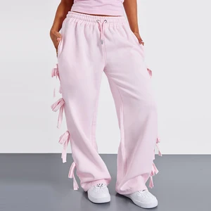 Factory Hot Selling Y2k Streetwear Oversized Fit Sweatpants Women  Side Bow Decorated Wide LegTerry Sweatpants