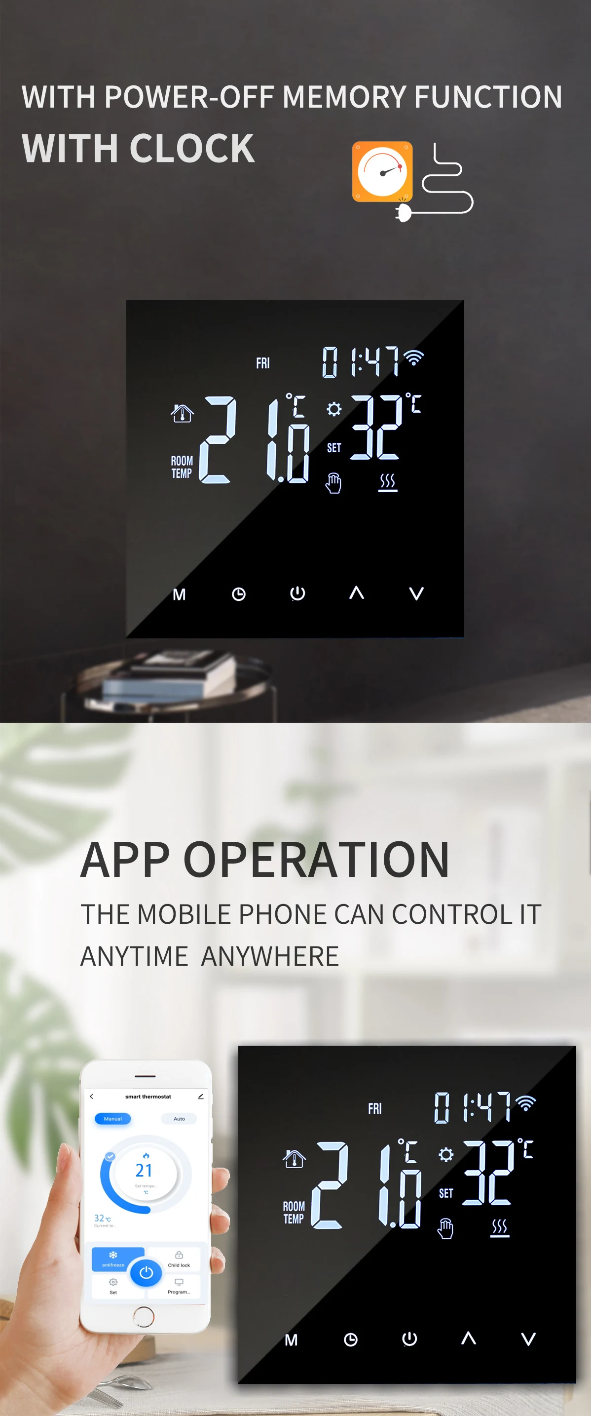 New  heating  thermostat mirror ME82 with tuya wifi thermostat